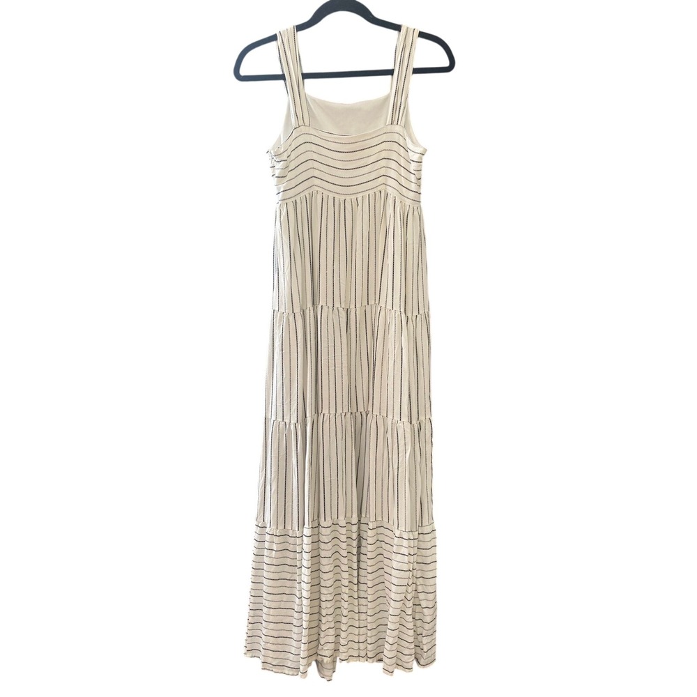 Savanna Jane Womens Striped Tiered Maxi Dress White Black Sleeveless Boho Small